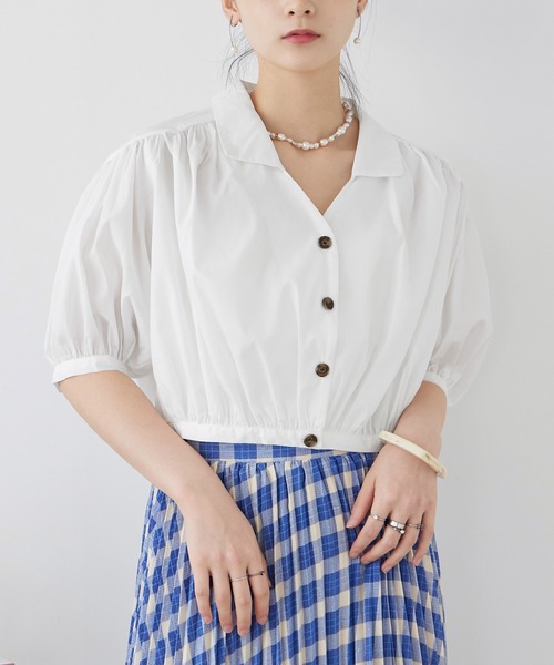 Fashion Letter(ファッションレター)の「T/Cブロード ショート丈 ギャザーブラウス(シャツ/ブラウス・レディース・ホワイト/モカ/ブラック・M)」の22枚目の写真