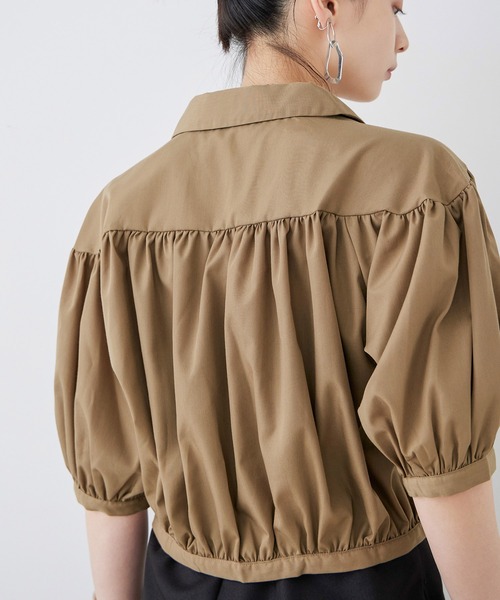 Fashion Letter(ファッションレター)の「T/Cブロード ショート丈 ギャザーブラウス(シャツ/ブラウス・レディース・ホワイト/モカ/ブラック・M)」の4枚目の写真
