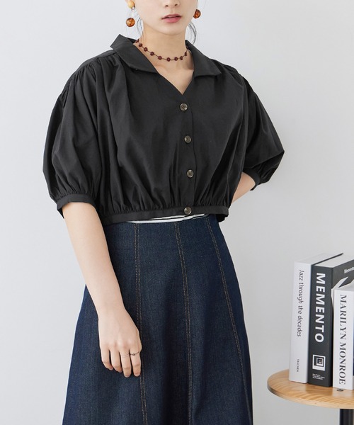 Fashion Letter(ファッションレター)の「T/Cブロード ショート丈 ギャザーブラウス(シャツ/ブラウス・レディース・ホワイト/モカ/ブラック・M)」の6枚目の写真
