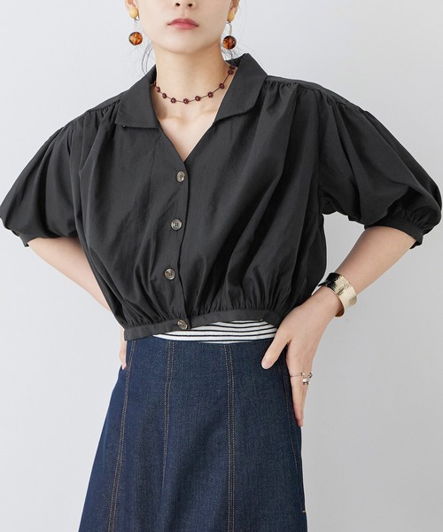 Fashion Letter(ファッションレター)の「T/Cブロード ショート丈 ギャザーブラウス(シャツ/ブラウス・レディース・ホワイト/モカ/ブラック・M)」の7枚目の写真