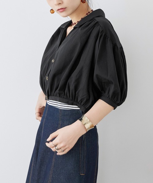 Fashion Letter(ファッションレター)の「T/Cブロード ショート丈 ギャザーブラウス(シャツ/ブラウス・レディース・ホワイト/モカ/ブラック・M)」の8枚目の写真