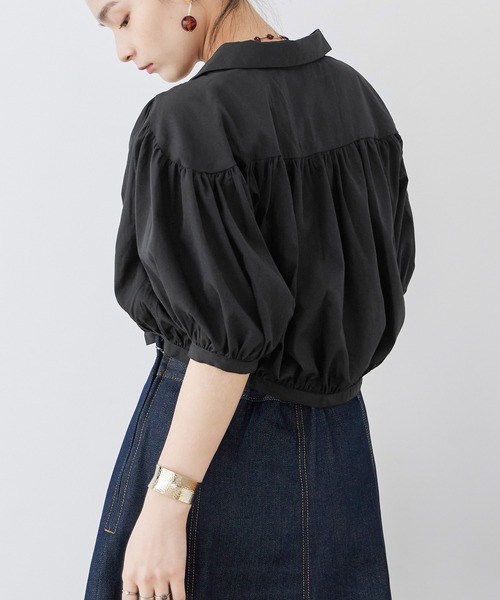 Fashion Letter(ファッションレター)の「T/Cブロード ショート丈 ギャザーブラウス(シャツ/ブラウス・レディース・ホワイト/モカ/ブラック・M)」の10枚目の写真