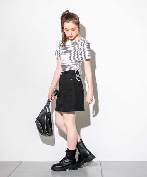 OLIVE des OLIVE（オリーブデオリーブ）の「スリットデニムミニスカート　1032010020（スカート・レディース・ブラック/サックスブルー/ピンク/スミクロ・FREE）」の15枚目の写真