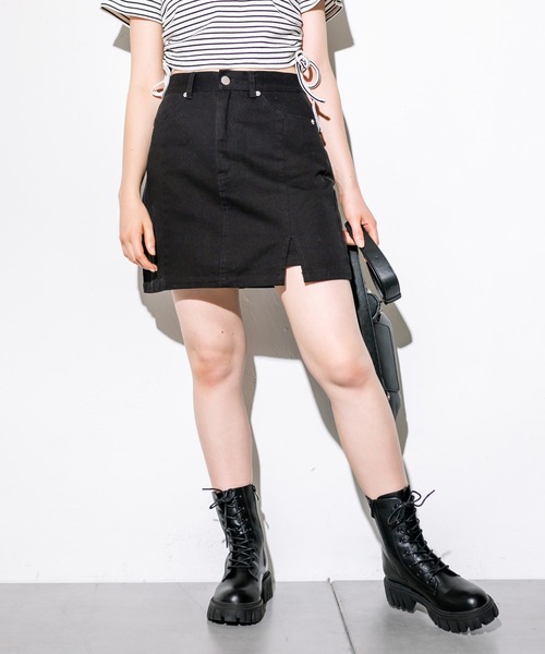 OLIVE des OLIVE（オリーブデオリーブ）の「スリットデニムミニスカート　1032010020（スカート・レディース・ブラック/サックスブルー/ピンク/スミクロ・FREE）」の20枚目の写真