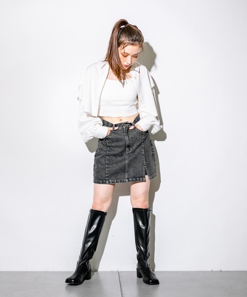 OLIVE des OLIVE（オリーブデオリーブ）の「スリットデニムミニスカート　1032010020（スカート・レディース・ブラック/サックスブルー/ピンク/スミクロ・FREE）」の6枚目の写真