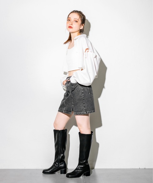 OLIVE des OLIVE（オリーブデオリーブ）の「スリットデニムミニスカート　1032010020（スカート・レディース・ブラック/サックスブルー/ピンク/スミクロ・FREE）」の11枚目の写真