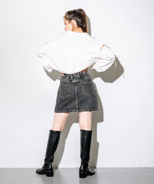 OLIVE des OLIVE（オリーブデオリーブ）の「スリットデニムミニスカート　1032010020（スカート・レディース・ブラック/サックスブルー/ピンク/スミクロ・FREE）」の16枚目の写真