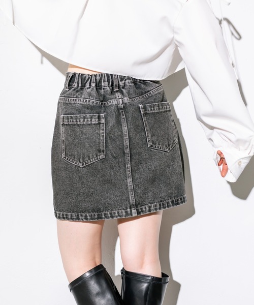 OLIVE des OLIVE（オリーブデオリーブ）の「スリットデニムミニスカート　1032010020（スカート・レディース・ブラック/サックスブルー/ピンク/スミクロ・FREE）」の12枚目の写真
