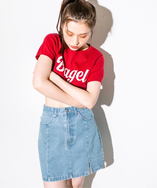 OLIVE des OLIVE（オリーブデオリーブ）の「スリットデニムミニスカート　1032010020（スカート・レディース・ブラック/サックスブルー/ピンク/スミクロ・FREE）」の8枚目の写真