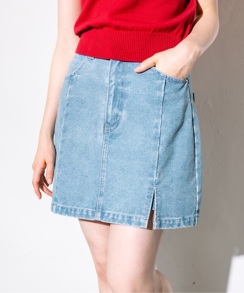 OLIVE des OLIVE（オリーブデオリーブ）の「スリットデニムミニスカート　1032010020（スカート・レディース・ブラック/サックスブルー/ピンク/スミクロ・FREE）」の13枚目の写真