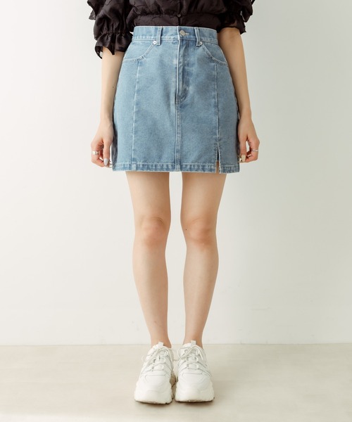 OLIVE des OLIVE（オリーブデオリーブ）の「スリットデニムミニスカート　1032010020（スカート・レディース・ブラック/サックスブルー/ピンク/スミクロ・FREE）」の14枚目の写真
