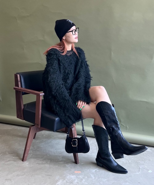 SHAGGIE（シャギー）の「オールドフォントプリントニット帽（ニットキャップ/ビーニー・レディース・ブラック/ベージュ・FREE）」の6枚目の写真