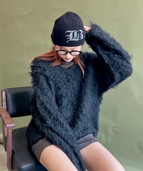 SHAGGIE（シャギー）の「オールドフォントプリントニット帽（ニットキャップ/ビーニー・レディース・ブラック/ベージュ・FREE）」の5枚目の写真