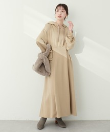 ハイウエストダンボールフード付きワンピース