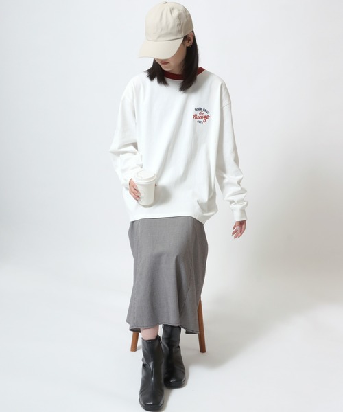 POWER TO THE PEOPLE（パワートゥーザピープル）の「POWER TO THE PEOPLE 古着風 ヴィンテージカー リンガー バックプリント オーバーサイズ ロンT レディース メンズ（Tシャツ/カットソー・レディース・ホワイト/ライトグレー/レッド・M/L/LL）」の21枚目の写真