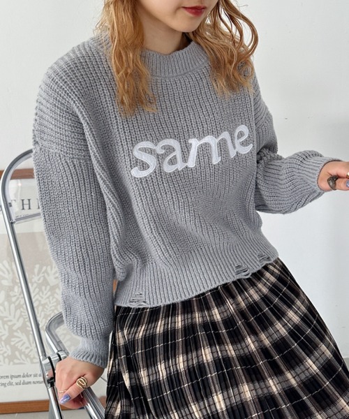 CLEA(クレア)の「刺繍ロゴショート丈ニットトップス(ニット/セーター・レディース・グレー/ベージュ/アイボリー/ブラック・FREE)」の3枚目の写真