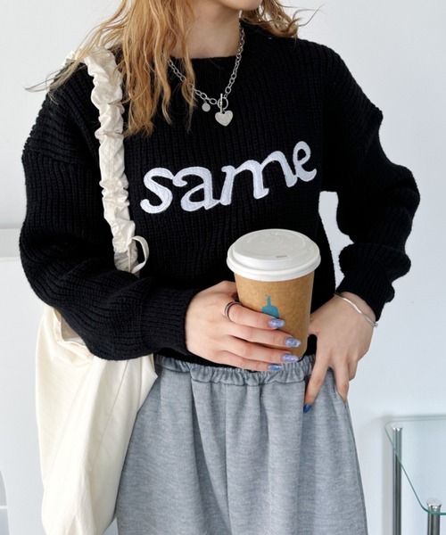 CLEA(クレア)の「刺繍ロゴショート丈ニットトップス(ニット/セーター・レディース・グレー/ベージュ/アイボリー/ブラック・FREE)」の12枚目の写真