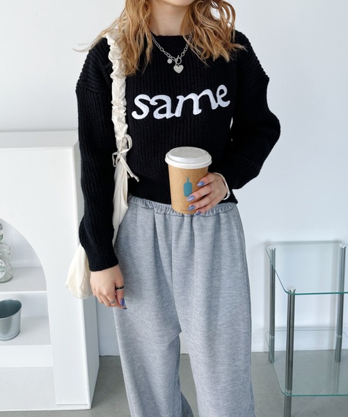 CLEA(クレア)の「刺繍ロゴショート丈ニットトップス(ニット/セーター・レディース・グレー/ベージュ/アイボリー/ブラック・FREE)」の13枚目の写真