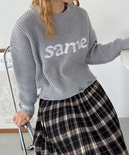 CLEA(クレア)の「刺繍ロゴショート丈ニットトップス(ニット/セーター・レディース・グレー/ベージュ/アイボリー/ブラック・FREE)」の19枚目の写真