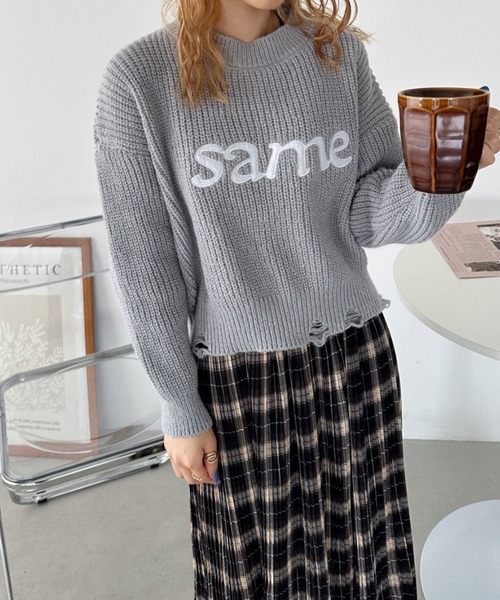 CLEA(クレア)の「刺繍ロゴショート丈ニットトップス(ニット/セーター・レディース・グレー/ベージュ/アイボリー/ブラック・FREE)」の20枚目の写真