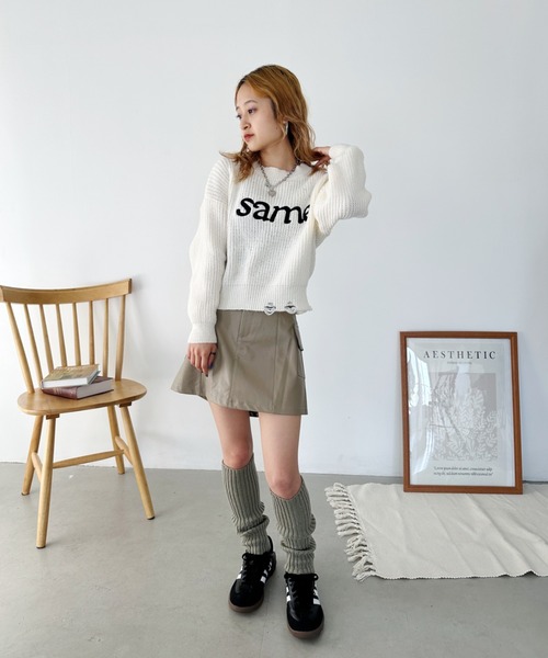 CLEA(クレア)の「刺繍ロゴショート丈ニットトップス(ニット/セーター・レディース・グレー/ベージュ/アイボリー/ブラック・FREE)」の9枚目の写真