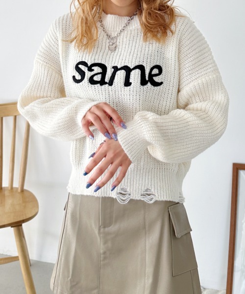 CLEA(クレア)の「刺繍ロゴショート丈ニットトップス(ニット/セーター・レディース・グレー/ベージュ/アイボリー/ブラック・FREE)」の5枚目の写真