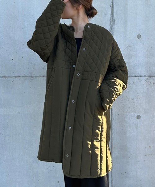 JUNOAH（ジュノア）の「ノーカラーパターンミックスキルティングコート（ノーカラーコート・レディース・カーキ/ライトベージュ/ブラック・X-LARGE/LARGE/MEDIUM）」の3枚目の写真