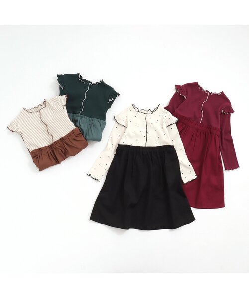 apres les cours（アプレレクール）の「WEB限定 メローフリルドッキングワンピース（ワンピース・キッズ・ドット/その他2/ダークグリーン/レッド・100/130/140/110/120/80/90）」の7枚目の写真