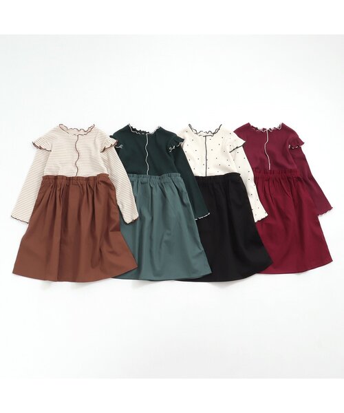 apres les cours（アプレレクール）の「WEB限定 メローフリルドッキングワンピース（ワンピース・キッズ・ドット/その他2/ダークグリーン/レッド・100/130/140/110/120/80/90）」の8枚目の写真