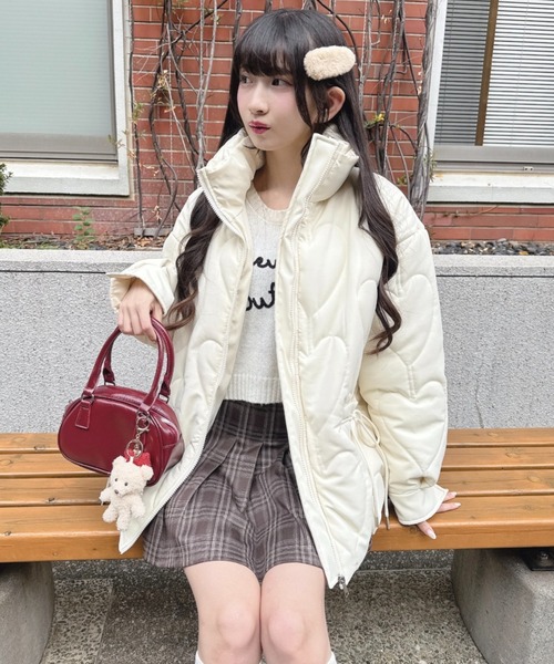 lutra jump ハートキルティング カーテン 中綿ジャケット 花柄 リボン Loueme（ルエム）の「ハートキルティングリボンオーバージャケット