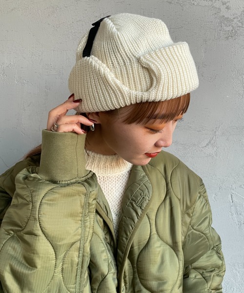 halo commodity（ハロ　コモディティー）の「[HALO COMMODITY/ハロ コモディティー] LIST FLIGHT ニットワッチキャップ（ハット・レディース・ブラック/アイボリー/ブラウン・F）」の2枚目の写真