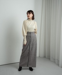 herringbone front zipper skirt / ヘリンボーンフロントジッパースカート