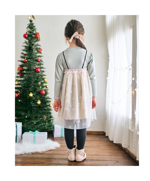 apres les cours(アプレレクール)の「【リンク】リボンチュールドッキングワンピース(ワンピース・キッズ・アイボリー/ピンク・90/130/120/140/110/80/100)」の6枚目の写真