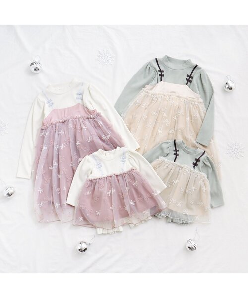 apres les cours(アプレレクール)の「【リンク】リボンチュールドッキングワンピース(ワンピース・キッズ・アイボリー/ピンク・90/130/120/140/110/80/100)」の9枚目の写真