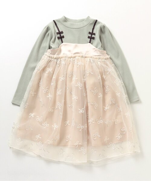 apres les cours(アプレレクール)の「【リンク】リボンチュールドッキングワンピース(ワンピース・キッズ・アイボリー/ピンク・90/130/120/140/110/80/100)」の10枚目の写真