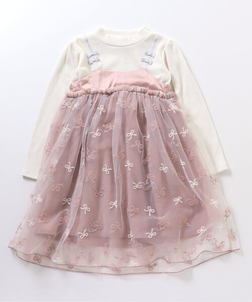 apres les cours(アプレレクール)の「【リンク】リボンチュールドッキングワンピース(ワンピース・キッズ・アイボリー/ピンク・90/130/120/140/110/80/100)」の12枚目の写真