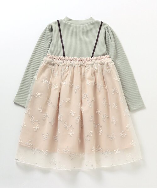apres les cours(アプレレクール)の「【リンク】リボンチュールドッキングワンピース(ワンピース・キッズ・アイボリー/ピンク・90/130/120/140/110/80/100)」の13枚目の写真