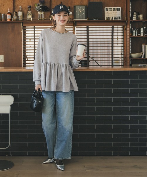 coca（coca）（コカ）の「スウェットギャザートップス（スウェット・レディース・アイボリー/グレー・M/L）」の8枚目の写真