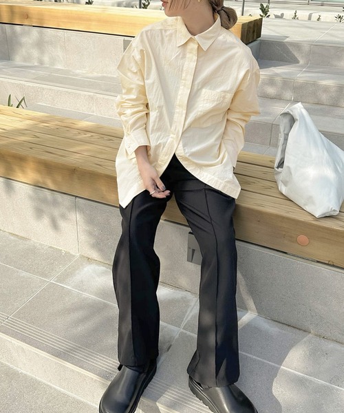 select MOCA by son（セレクトモカバイソン）の「【サイズ展開あり】ワークオーバーサイズシャツ（シャツ/ブラウス・レディース・ライトカーキ/ライトベージュ/ブラック/アイボリー/グレイッシュベージュ・LARGE/MEDIUM）」の8枚目の写真