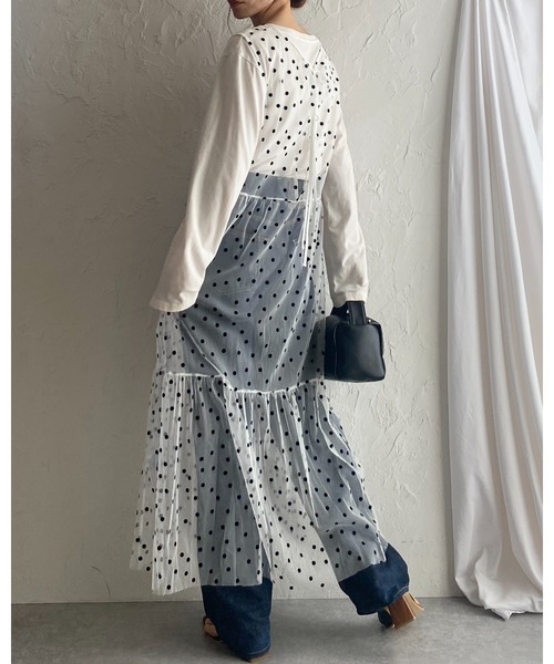 She's Closet(シーズクローゼット)の「フロッキードットチュールシアーレイヤードメッシュロングボリュームティアードワンピース(ワンピース・レディース・ブラック/ホワイト・FREE)」の19枚目の写真