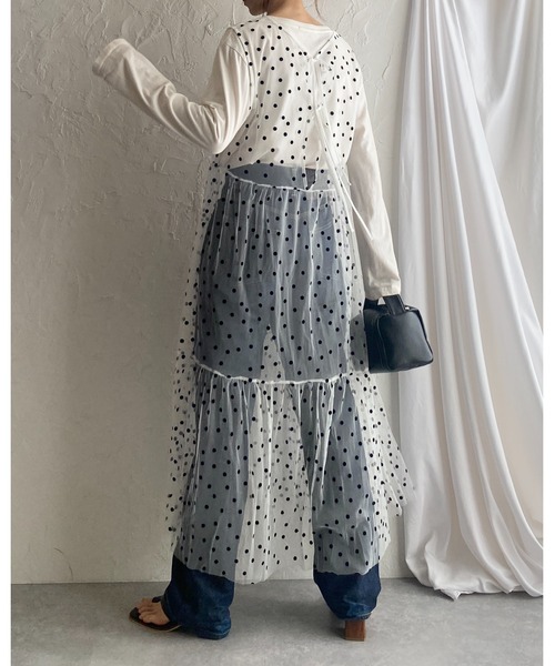 She's Closet(シーズクローゼット)の「フロッキードットチュールシアーレイヤードメッシュロングボリュームティアードワンピース(ワンピース・レディース・ブラック/ホワイト・FREE)」の20枚目の写真