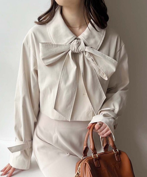 one after another NICE CLAUP（ワンアフターアナザーナイスクラップ）の「ショートにもなる/マルチWAYリボンコート（トレンチコート・レディース・アイボリー/サックスブルー/ブラック・FREE）」の5枚目の写真