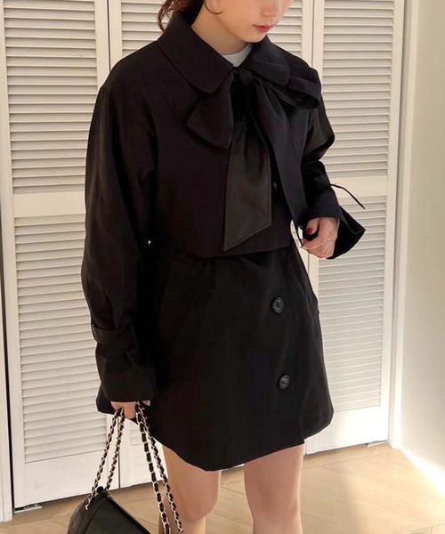 one after another NICE CLAUP（ワンアフターアナザーナイスクラップ）の「ショートにもなる/マルチWAYリボンコート（トレンチコート・レディース・アイボリー/サックスブルー/ブラック・FREE）」の17枚目の写真