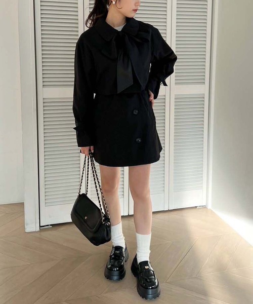 one after another NICE CLAUP（ワンアフターアナザーナイスクラップ）の「ショートにもなる/マルチWAYリボンコート（トレンチコート・レディース・アイボリー/サックスブルー/ブラック・FREE）」の19枚目の写真