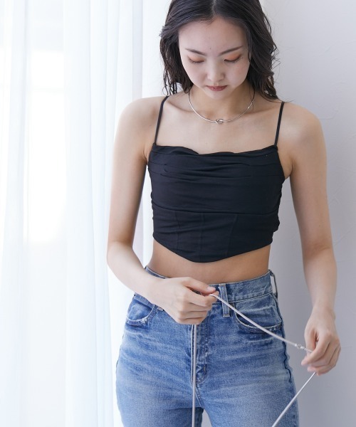 nissen（ニッセン）の「フロントプリーツカップ付きキャミソール（キャミソール・レディース・ブラック/グレー/ホワイト・M）」の8枚目の写真