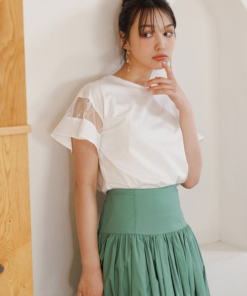 Andemiu（アンデミュウ）の「【WEB限定】ソデフハクカットソー111293（Tシャツ/カットソー・レディース・オレンジ/ネイビー/ホワイト/グレイッシュベージュ/ブラック/ブルー/ホワイト系その他/ライトグリーン/ピンク/ブルー系その他/ブルー系その他5/グリーン/レッド・ﾌﾘ-/FREE）」の3枚目の写真