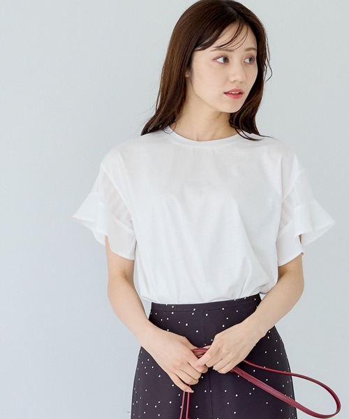 Andemiu（アンデミュウ）の「【WEB限定】ソデフハクカットソー111293（Tシャツ/カットソー・レディース・オレンジ/ネイビー/ホワイト/グレイッシュベージュ/ブラック/ブルー/ホワイト系その他/ライトグリーン/ピンク/ブルー系その他/ブルー系その他5/グリーン/レッド・ﾌﾘ-/FREE）」の2枚目の写真