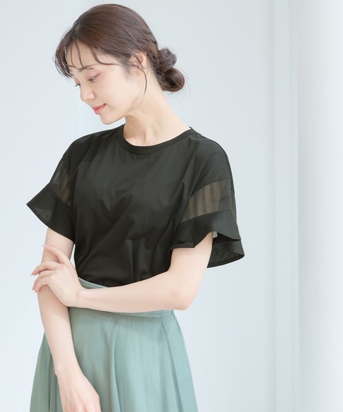 Andemiu（アンデミュウ）の「【WEB限定】ソデフハクカットソー111293（Tシャツ/カットソー・レディース・オレンジ/ネイビー/ホワイト/グレイッシュベージュ/ブラック/ブルー/ホワイト系その他/ライトグリーン/ピンク/ブルー系その他/ブルー系その他5/グリーン/レッド・ﾌﾘ-/FREE）」の4枚目の写真