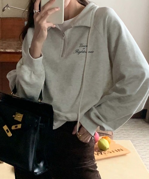 LAFFMO(ラフモ)の「ハーフジップバックプリントプルオーバー(スウェット・レディース・ネイビー/グレー・F)」の2枚目の写真