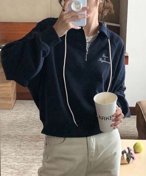 LAFFMO(ラフモ)の「ハーフジップバックプリントプルオーバー(スウェット・レディース・ネイビー/グレー・F)」の22枚目の写真